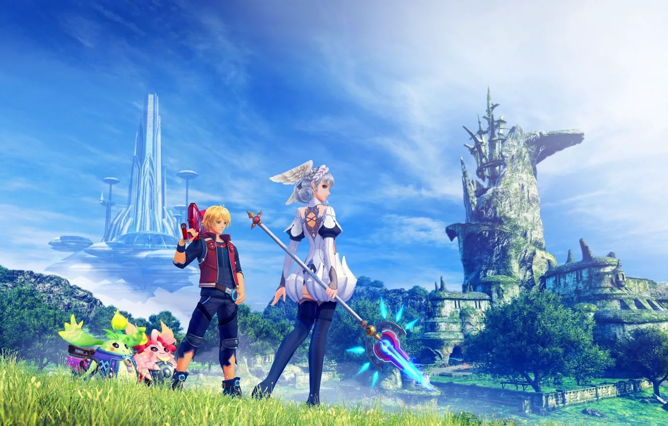 Photo wallpaper girl, castle, fantasy, beast, guy, Xenoblade Chronicles, Xenoblade Chronicles: Definitive Edition