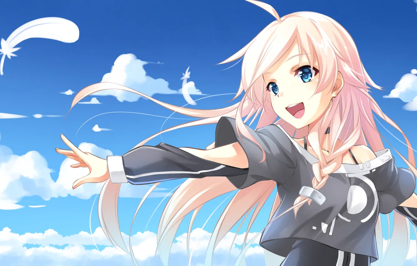 Photo wallpaper the sky, girl, emotions, pen, hand, art, vocaloid, pink hair