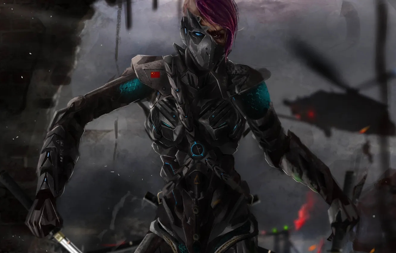 Photo wallpaper metal, robot, sword, art, cyborg, metrolet