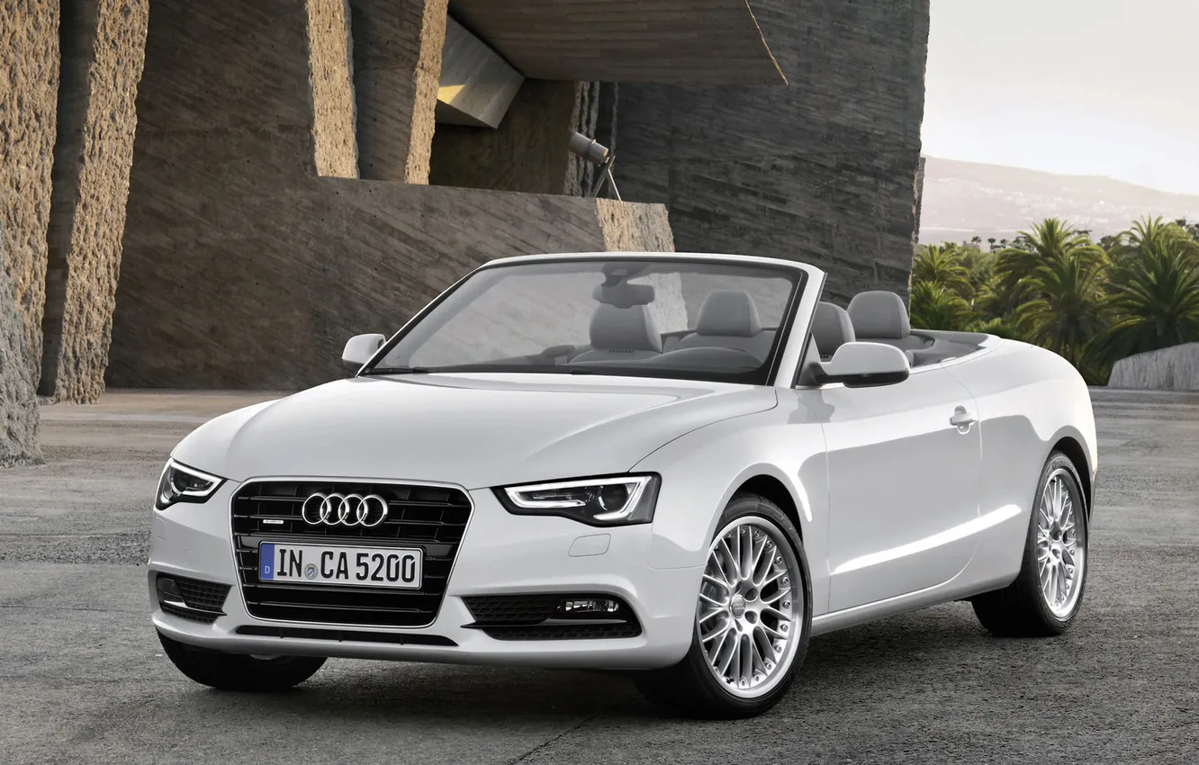 Photo wallpaper machine, auto, white, Audi, lights, day, The hood, convertible