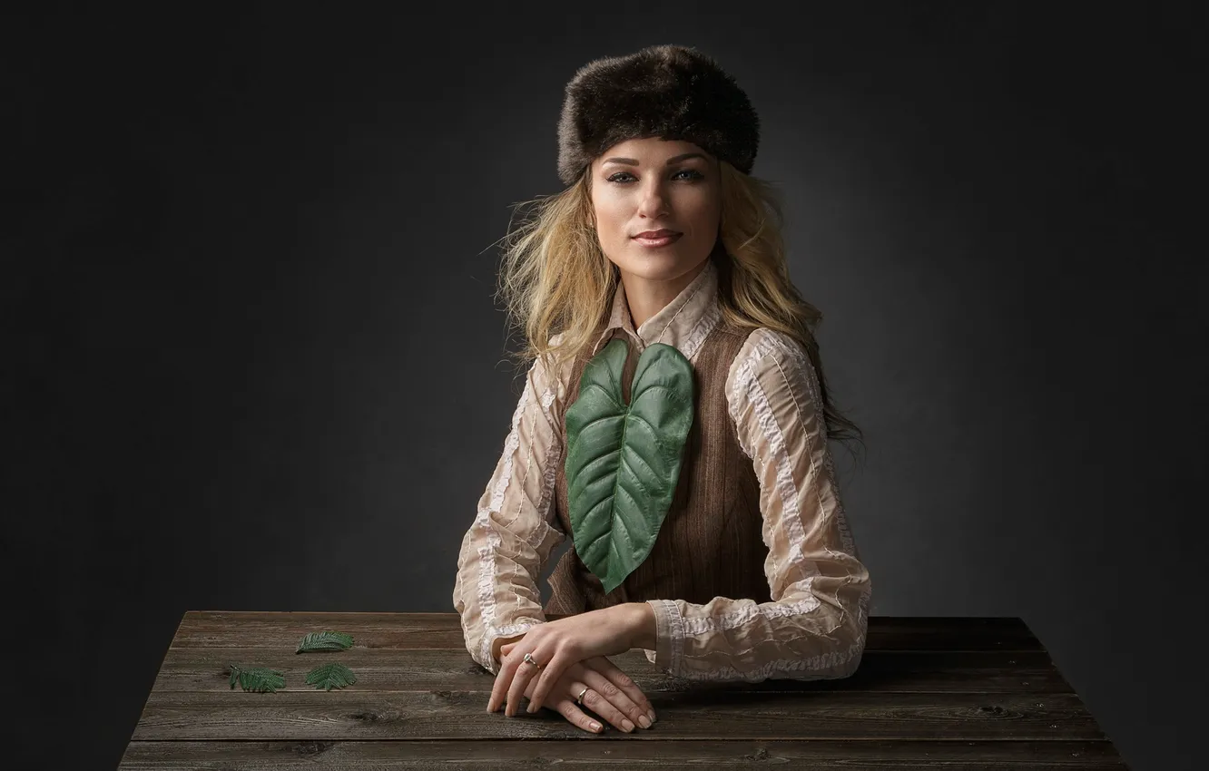 Photo wallpaper leaves, hat, portrait, Studio, with love, Chantel Petersen, FROM RUSSIA