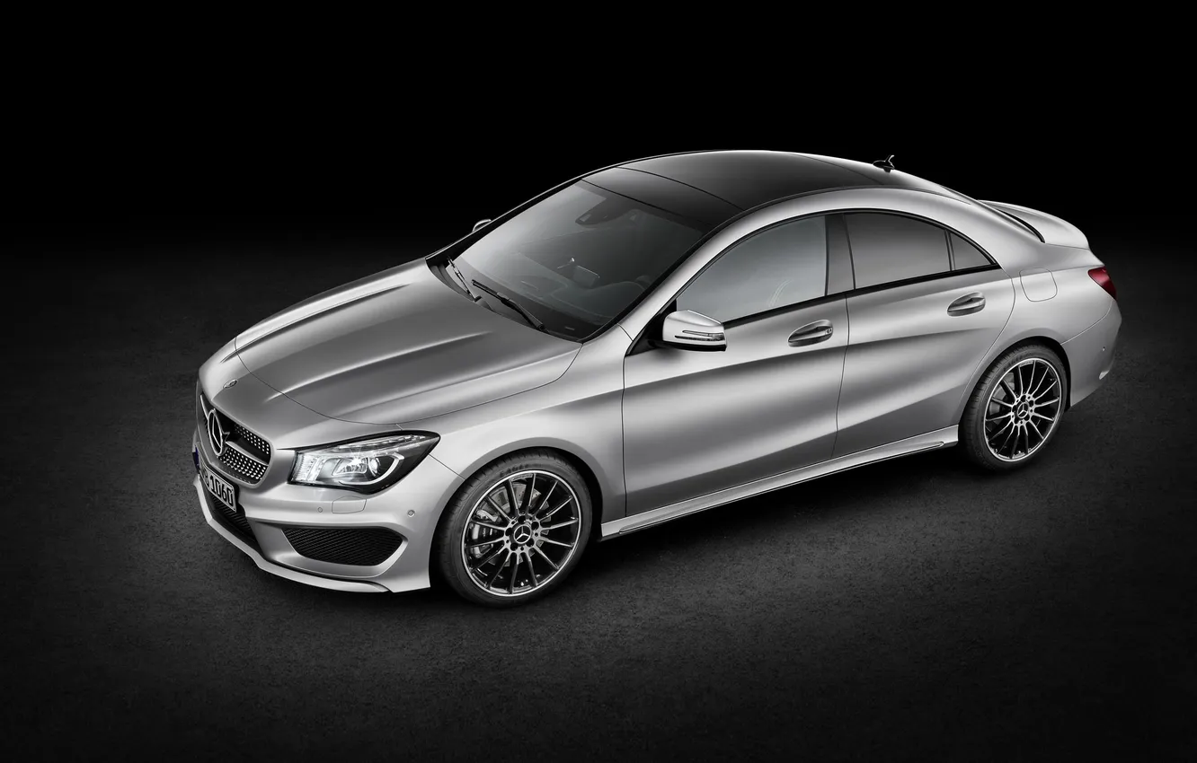 Photo wallpaper machine, auto, grey, lights, silver, The hood, sedan, Mercedes Benz