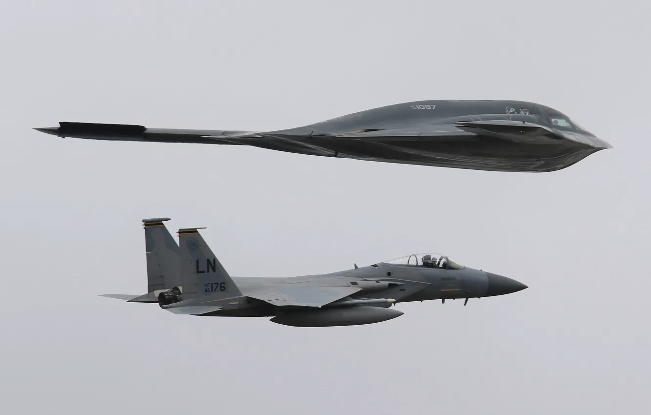 Photo wallpaper fighter, Spirit, Eagle, bomber, F-15, strategic, McDonnell Douglas, B-2A