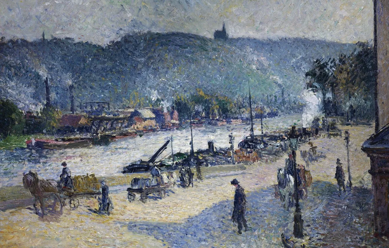 Photo wallpaper landscape, the city, picture, Camille Pissarro, The quays at Rouen