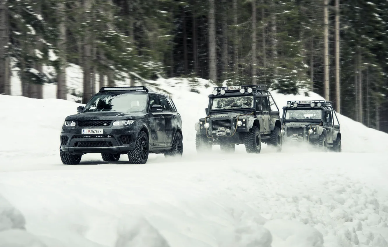 Photo wallpaper car, ice, Land Rover, cars, race, speed, snown