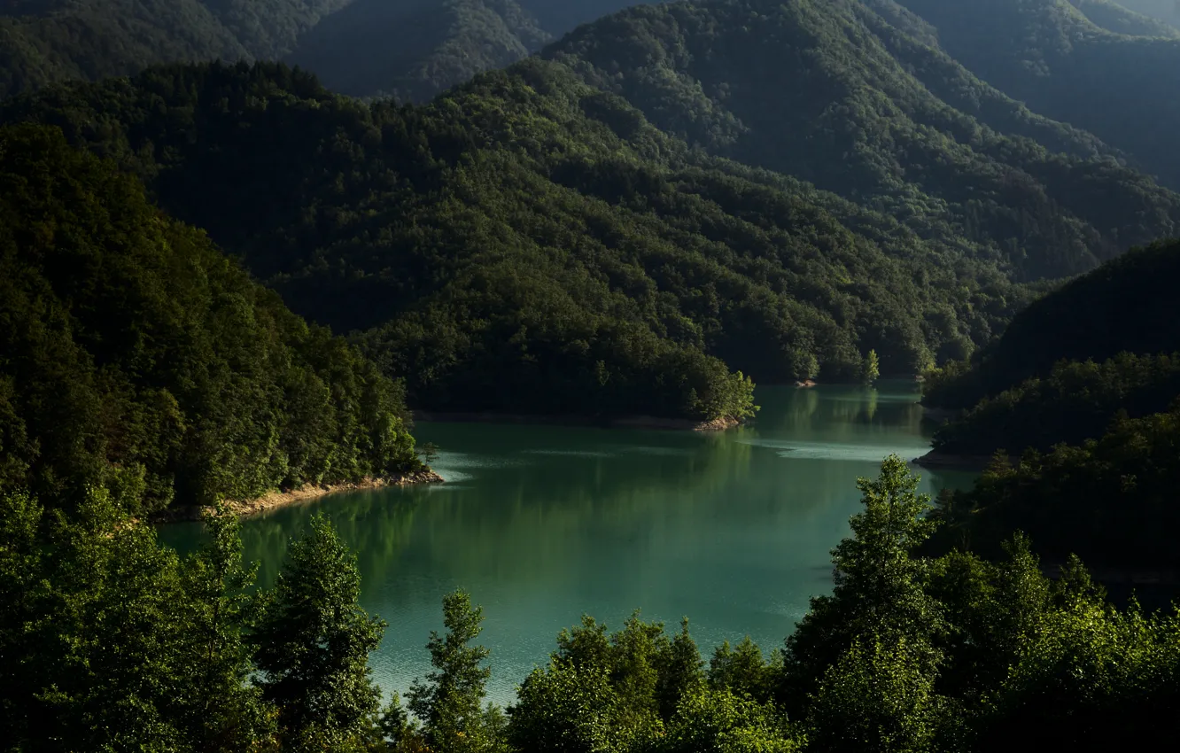 Photo wallpaper Nature, Landscape, Italy, Mountains, Lake, Trees