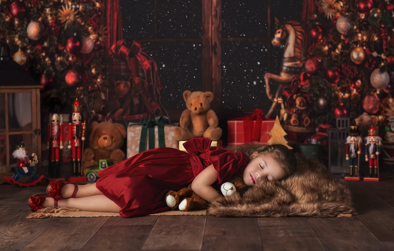 Photo wallpaper winter, balls, snow, shoes, night, pose, comfort, room