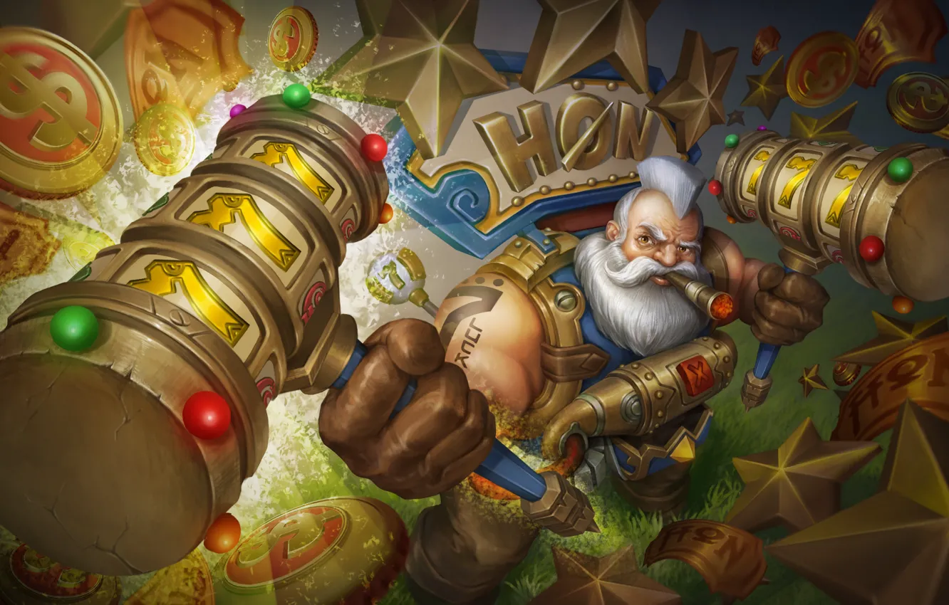 Photo wallpaper money, hammer, dwarf, art, Heroes of Newerth, moba, plinko smith