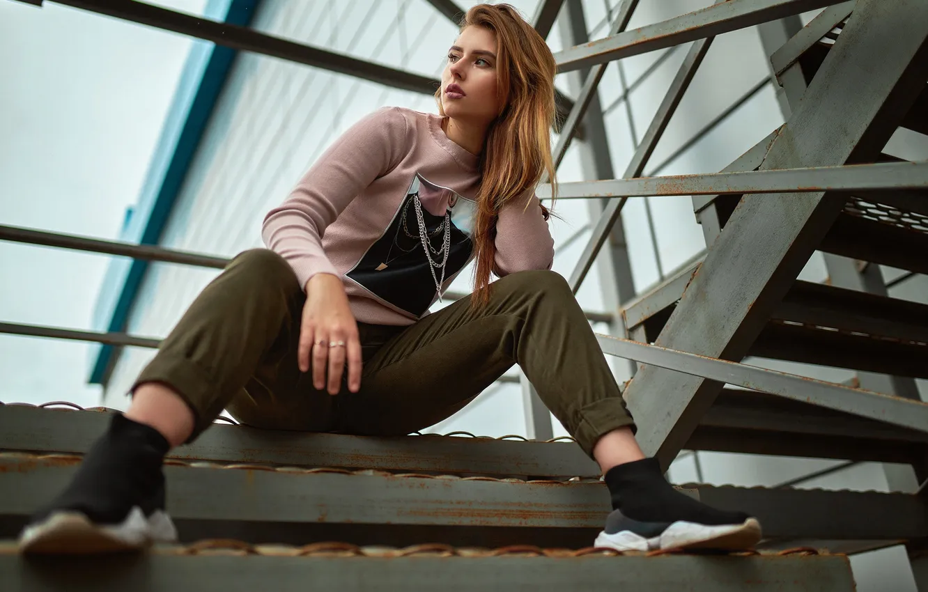 Photo wallpaper girl, pose, ladder, Sergey Bogatkov