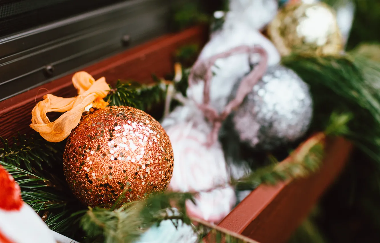 Photo wallpaper balls, toy, sequins, Christmas tree ornament
