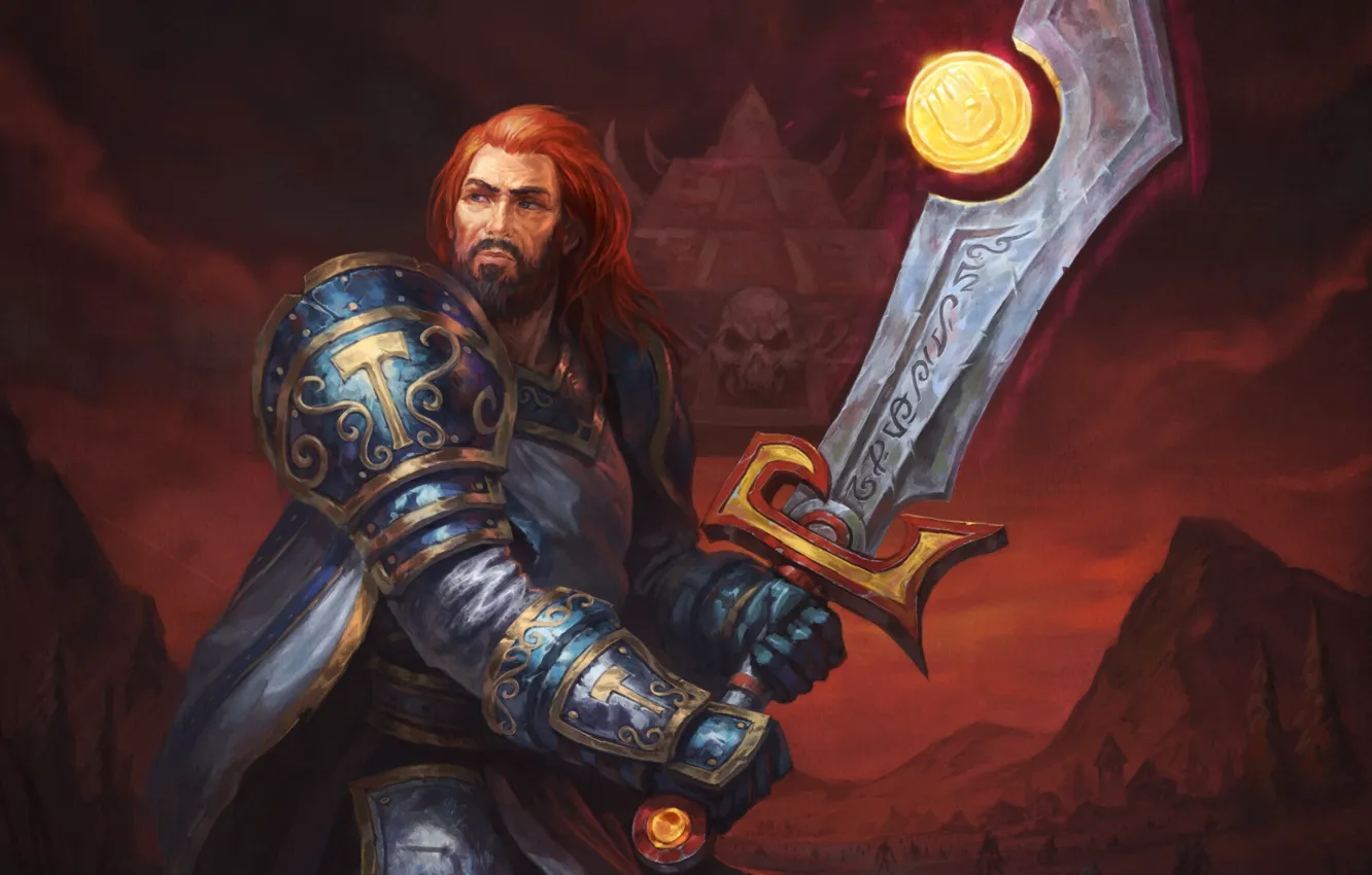 Photo wallpaper fiction, magic, hair, sword, armor, warrior, red