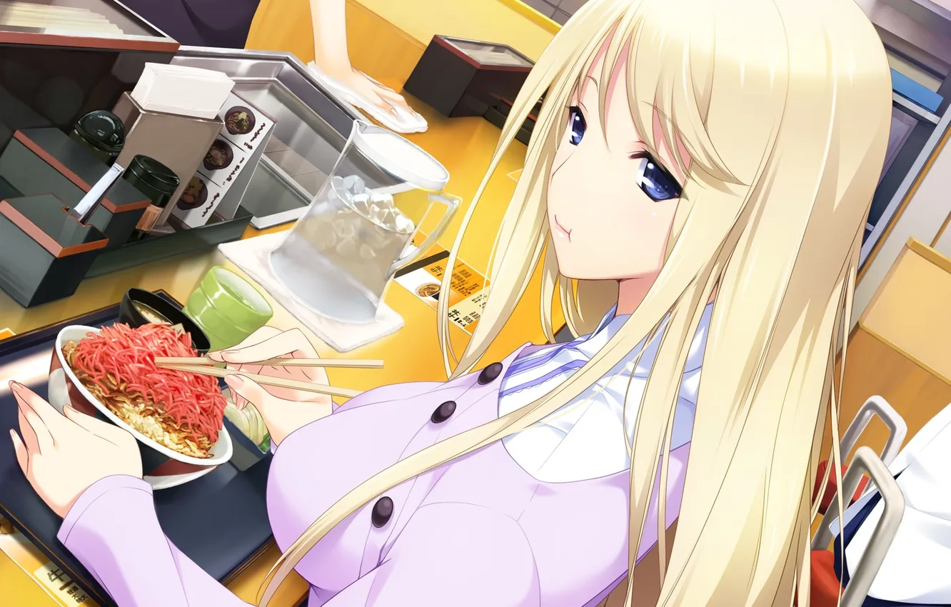 Photo wallpaper look, girl, food, cafe, art, iizuka tasuku, yoshinoya his, Lovely x Cation
