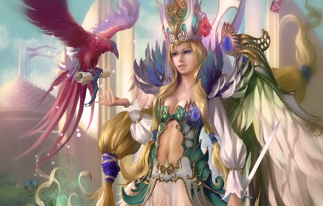 Photo wallpaper letter, girl, bird, wings, art, scroll, Legend of the Cryptids