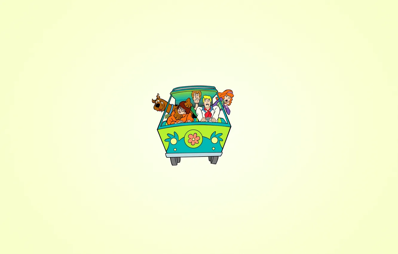 Photo wallpaper machine, flowers, dog, minimalism, Scooby-Doo, Scooby-Doo, Fred, Velma