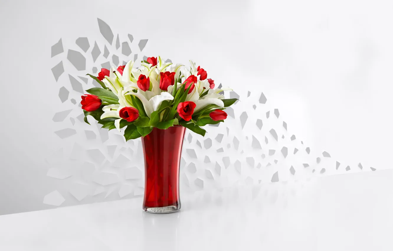Photo wallpaper Lily, bouquet, tulips, vase