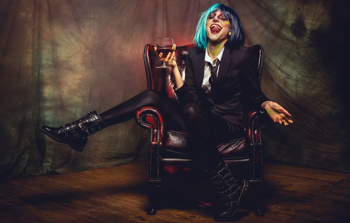 Photo wallpaper girl, blood, chair