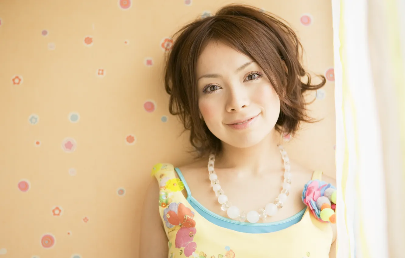 Photo wallpaper look, color, girl, flowers, smile, Japanese, colors, necklace
