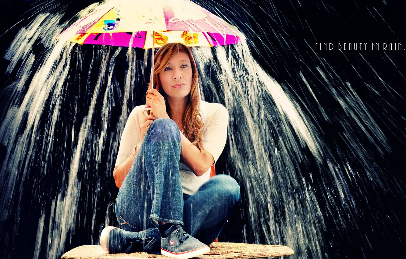 Photo wallpaper girl, rain, the situation, umbrella