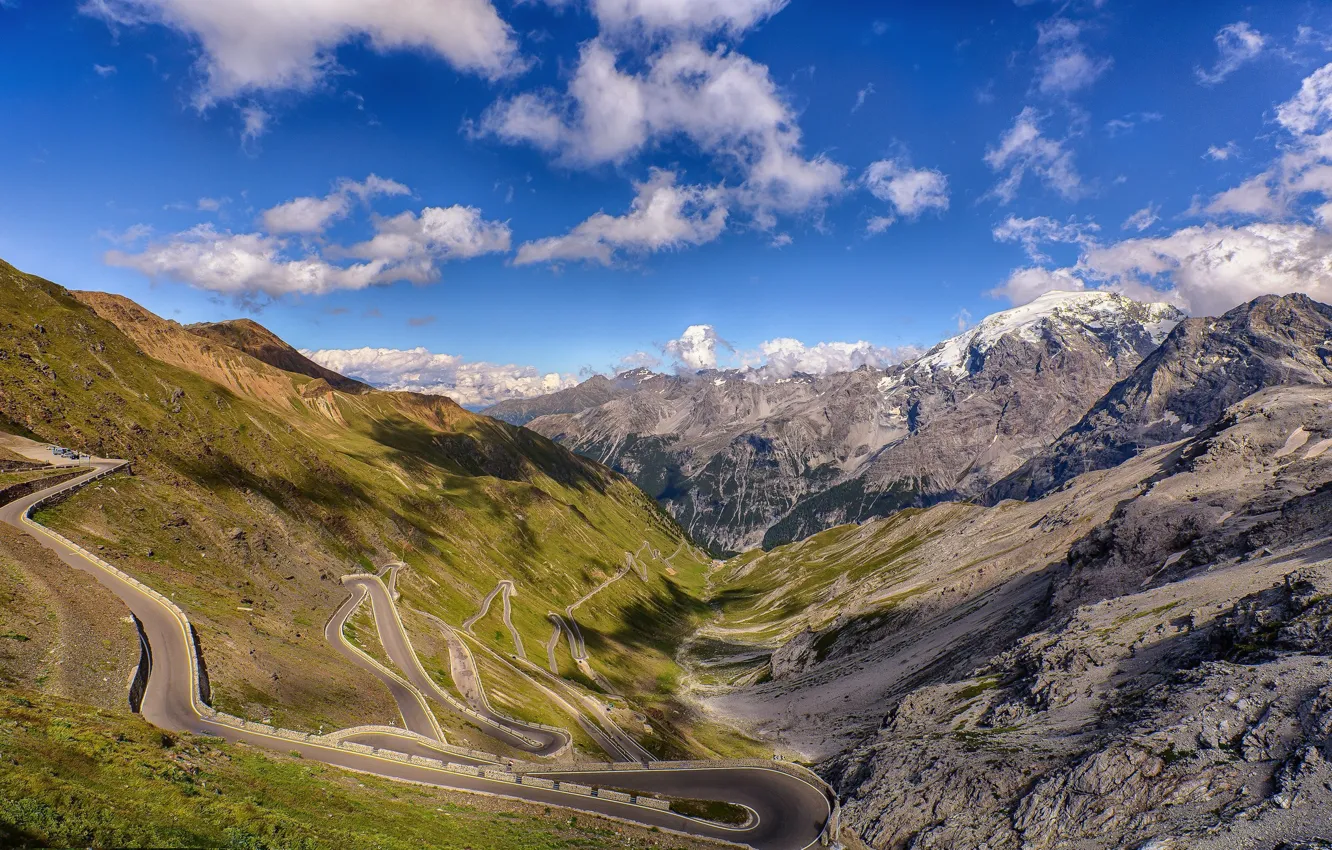 Photo wallpaper road, landscape, mountains, canyon, panorama, serpentine, the view from the top