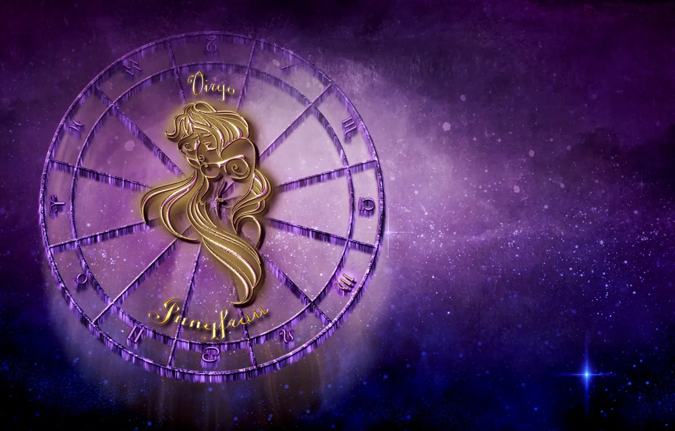 Photo wallpaper purple, the sky, stars, circles, background, the inscription, sign, graphics