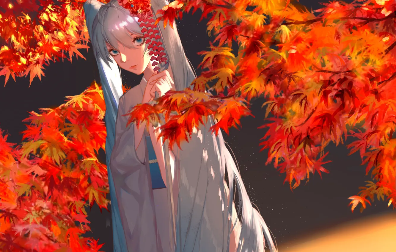 Photo wallpaper autumn, girl, vocaloid, hatsune miku