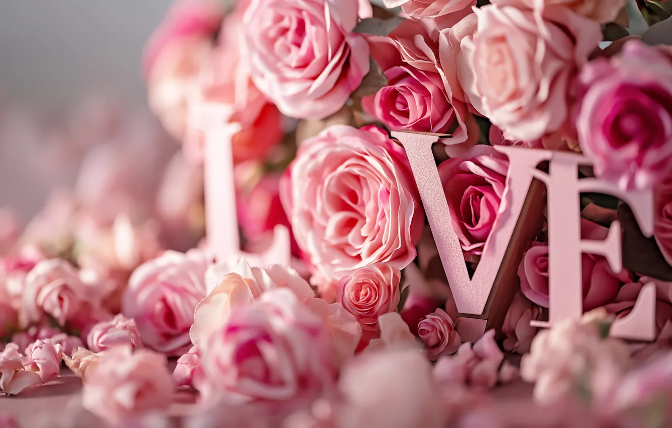 Photo wallpaper love, flowers, romance, heart, roses, love, Valentine's day, pink