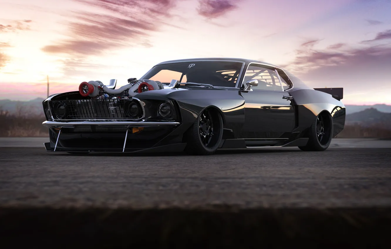 Photo wallpaper machine, auto, rendering, Mustang, Ford, Ford Mustang, the front, Rostislav Prokop