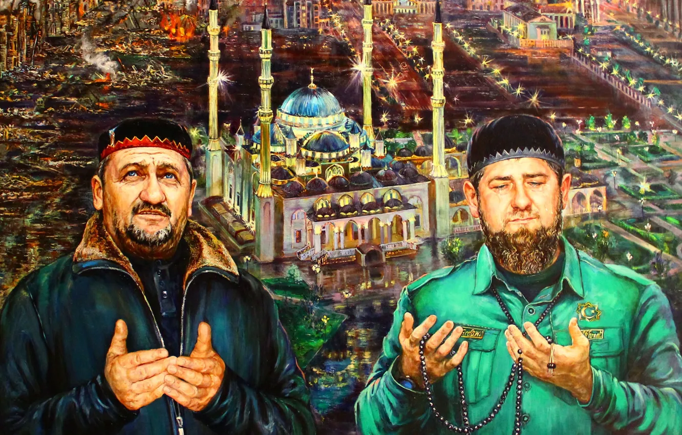 Photo wallpaper picture, male, two, Chechen Republic, Ramzan Kadyrov, A gaze directed to eternity, Tatiana Ponomarenko-Leverash, Akhmat-Hadji …