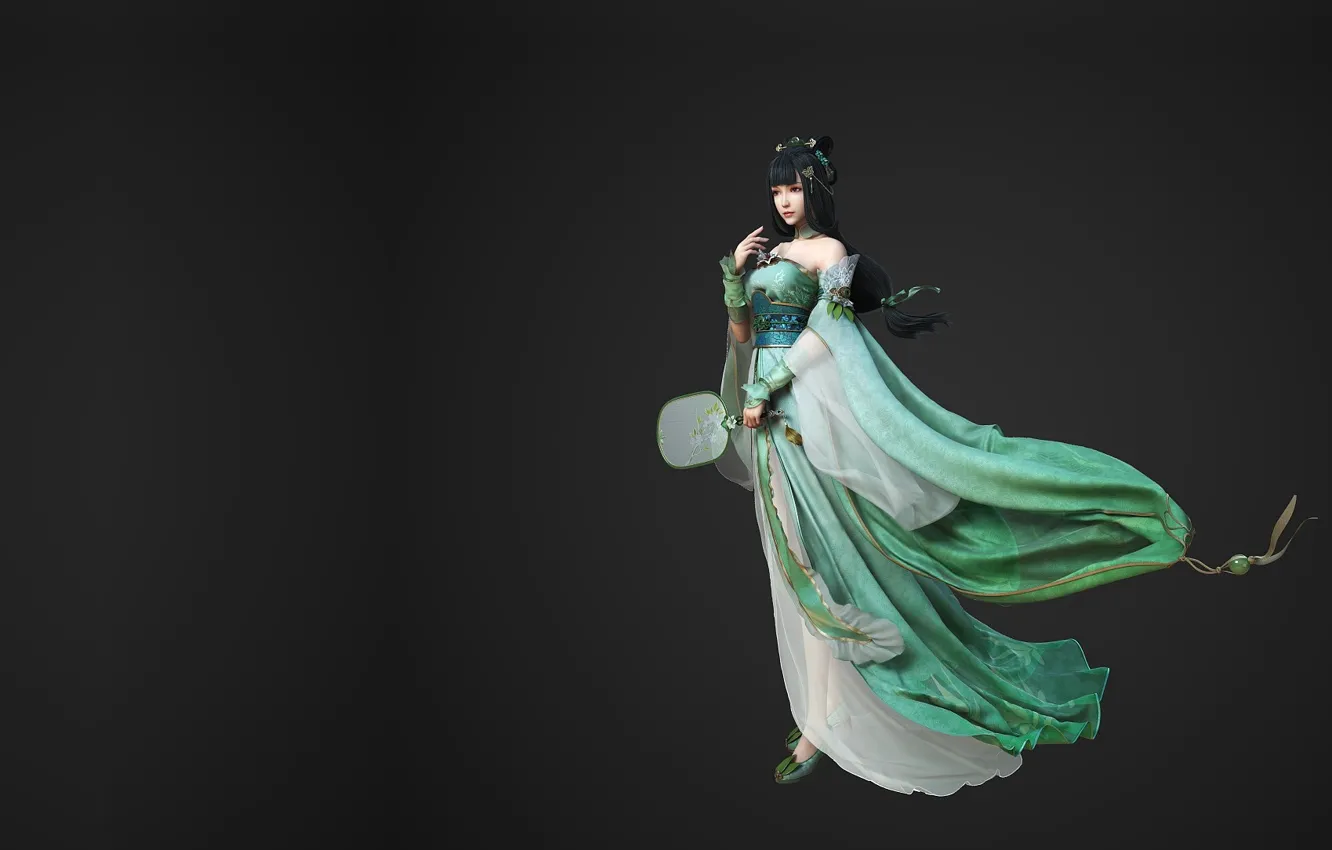 Photo wallpaper girl, dress, fantasy, fan, art, yonglin yao