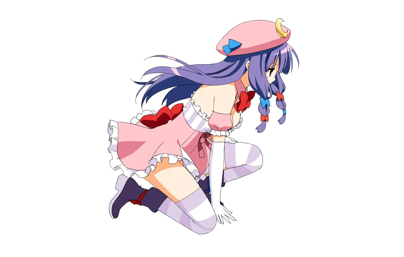 Photo wallpaper girl, sexy, cleavage, thighhighs, long hair, touhou, dress, legs