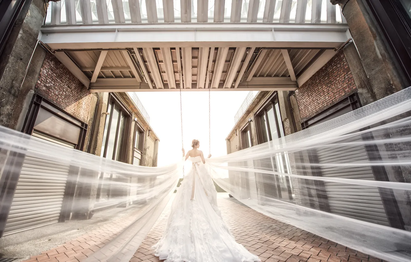 Photo wallpaper girl, back, dress, the bride