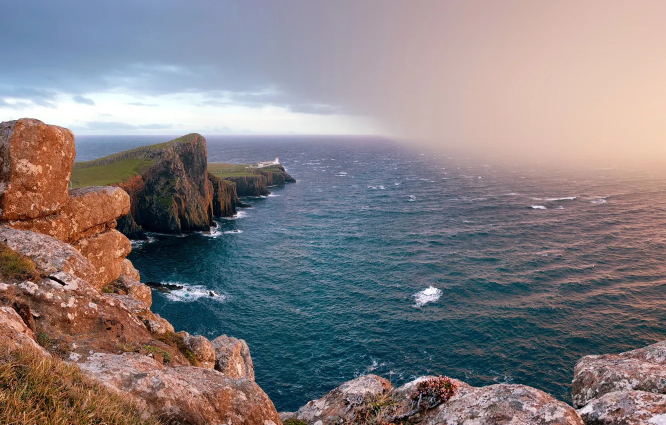 Photo wallpaper sea, landscape, fog, rocks