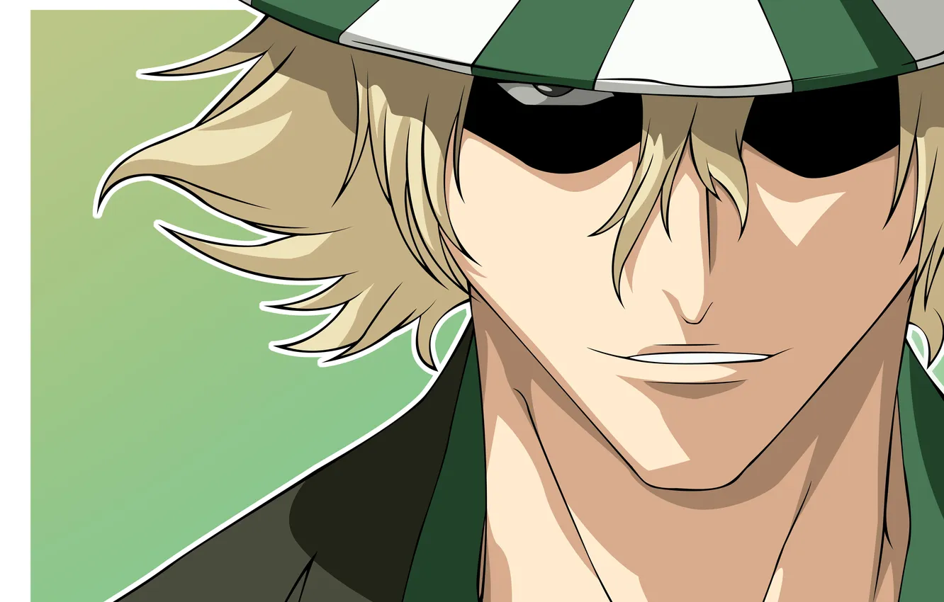 Photo wallpaper green, look, shadows, Urahara Bleach, Bleach hat