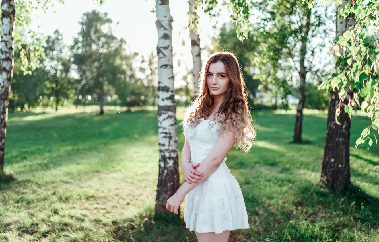 Photo wallpaper look, girl, trees, face, pose, makeup, hairstyle, Cyril Masanov