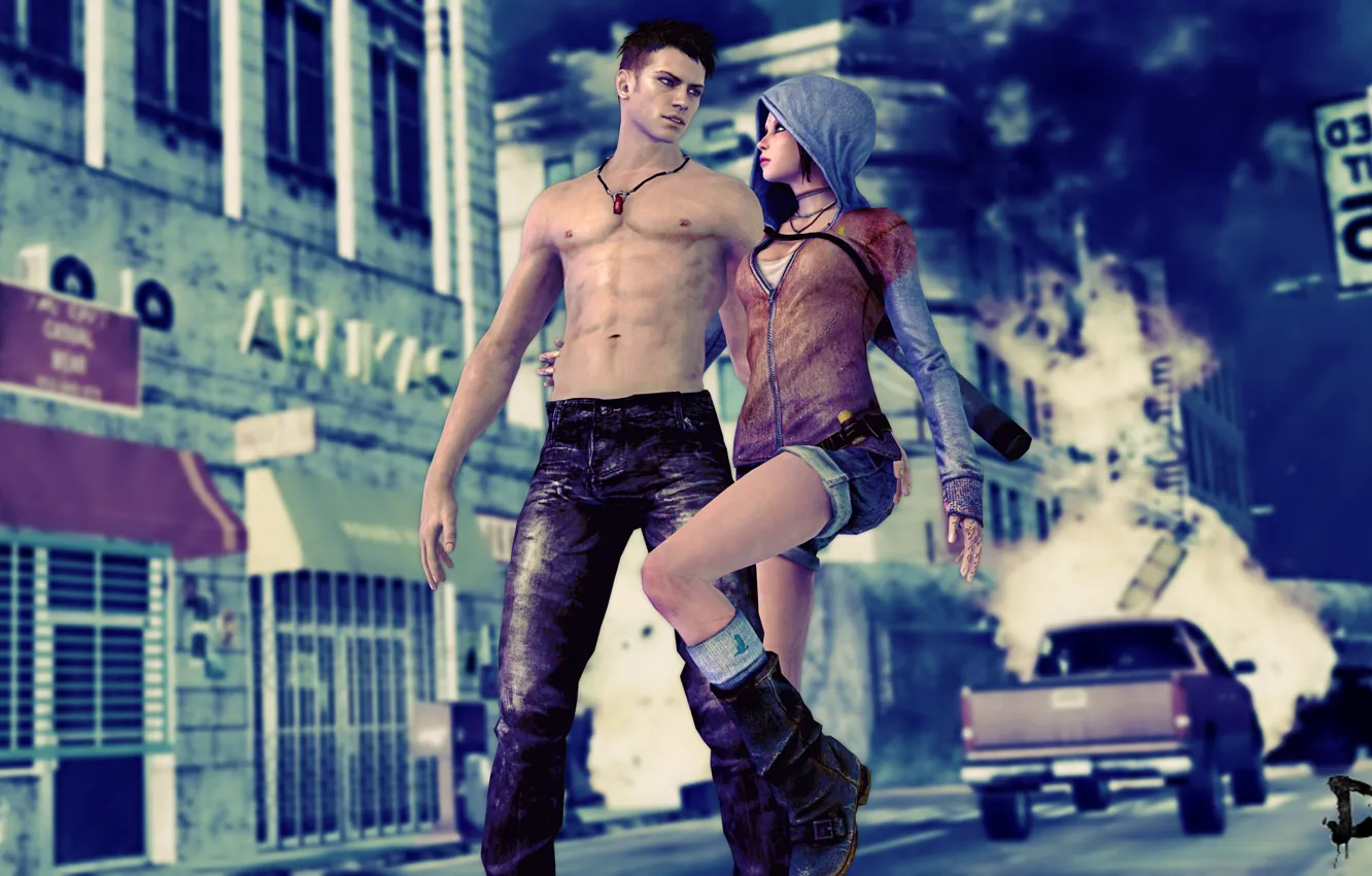 Photo wallpaper machine, look, shorts, jeans, hood, destruction, Dante, DMC