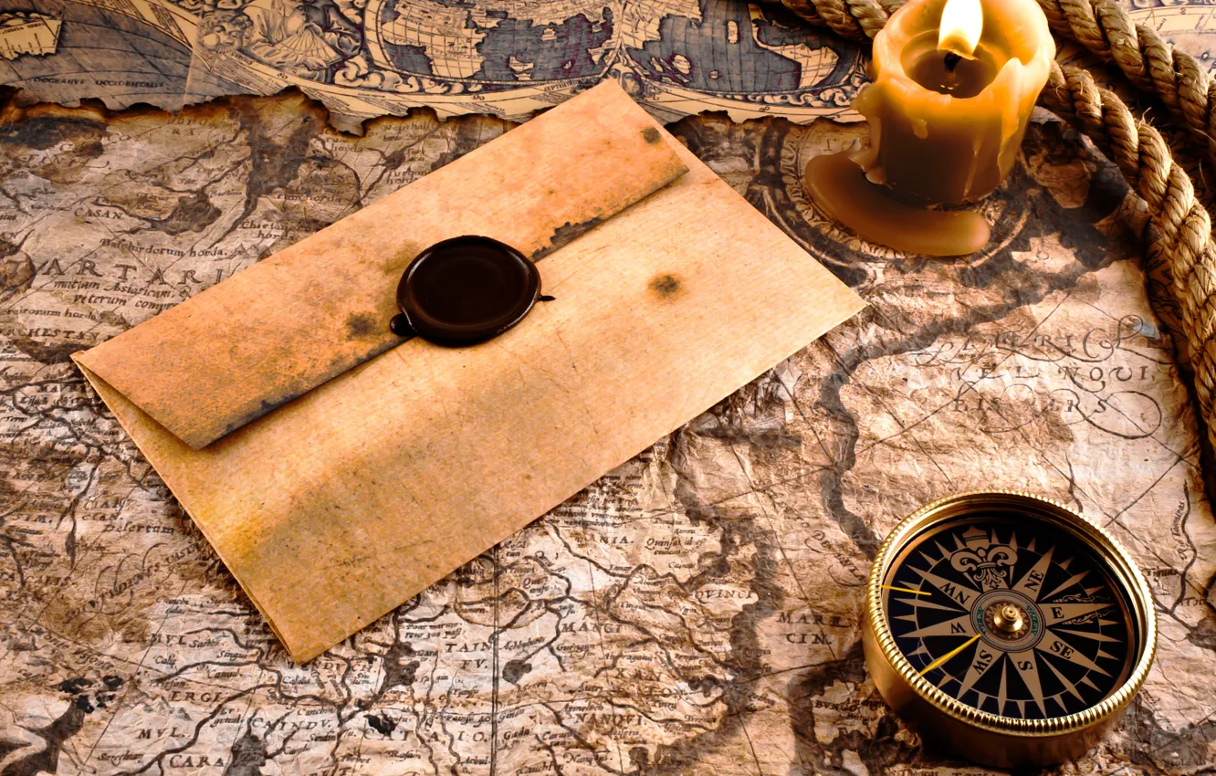 Photo wallpaper map, compass, the envelope