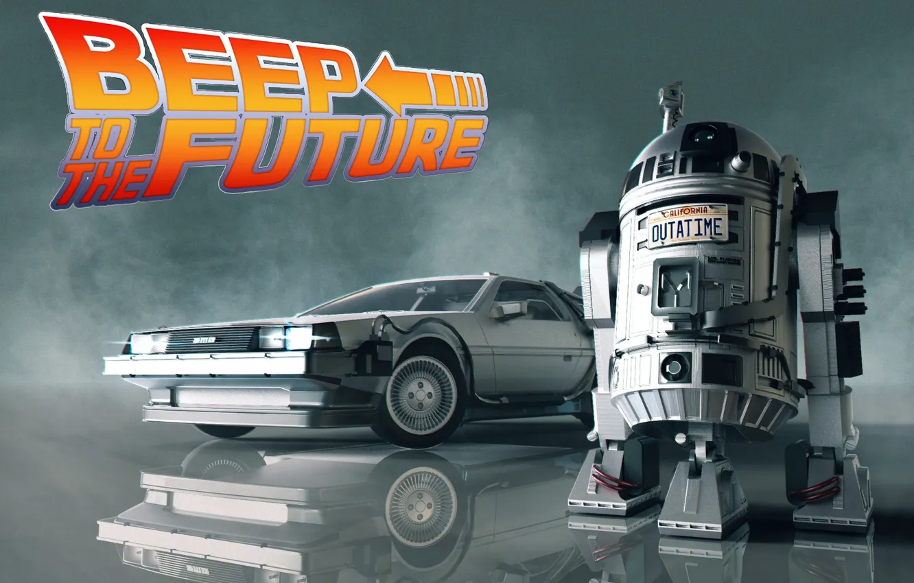 Photo wallpaper DeLorean DMC-12, DeLorean, DMC-12, Back to the future, R2-D2, Science Fiction, Transport & Vehicles, by …