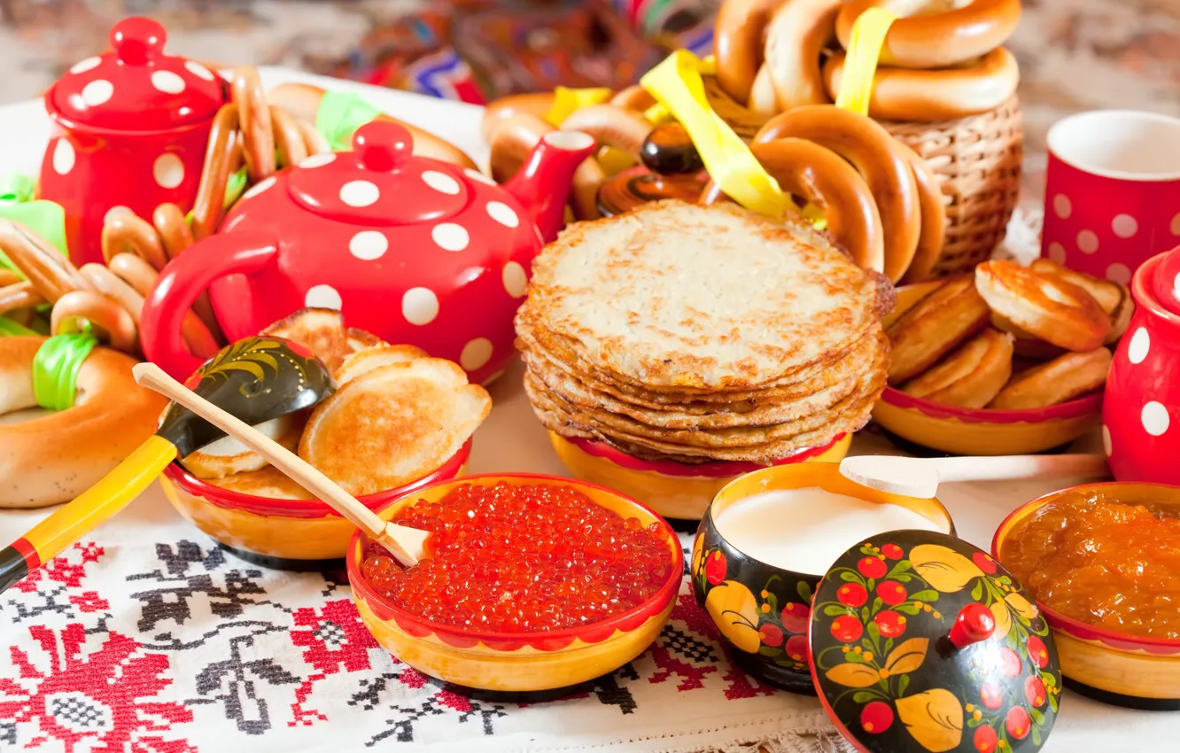 Photo wallpaper pancakes, caviar, delicious, Carnival