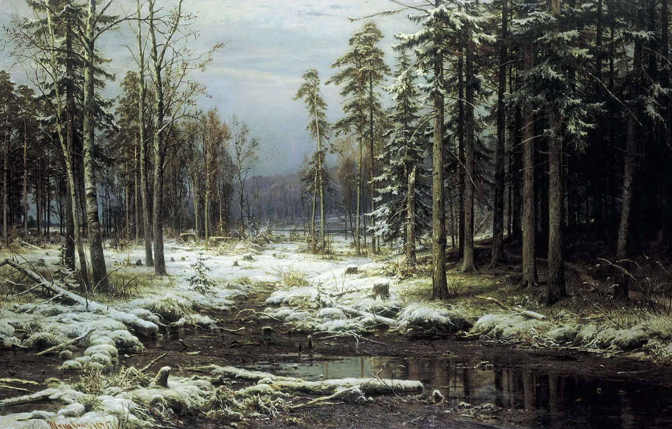 Photo wallpaper picture, Shishkin, The first snow