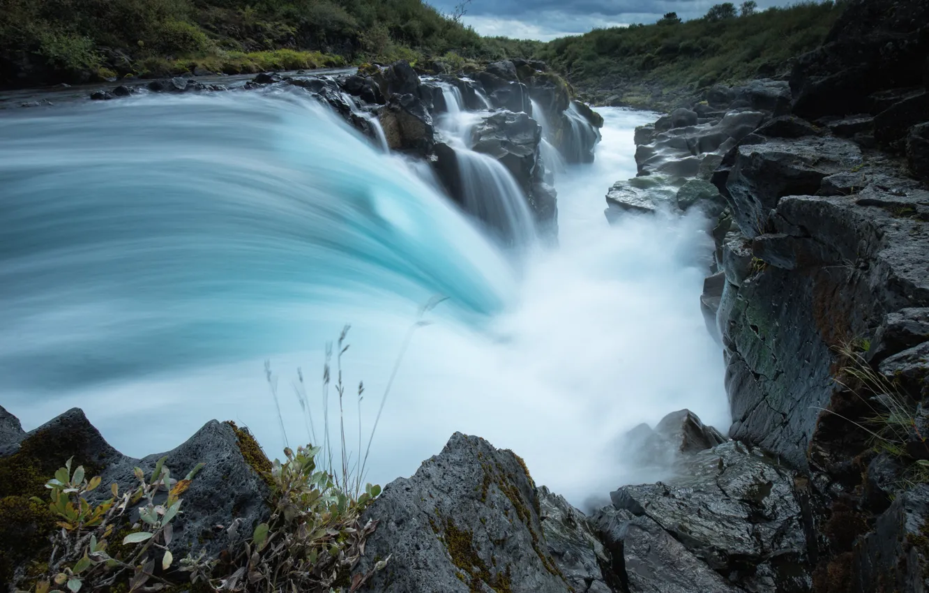 Photo wallpaper river, stones, rocks, shore, waterfall, stream, pair, rapid