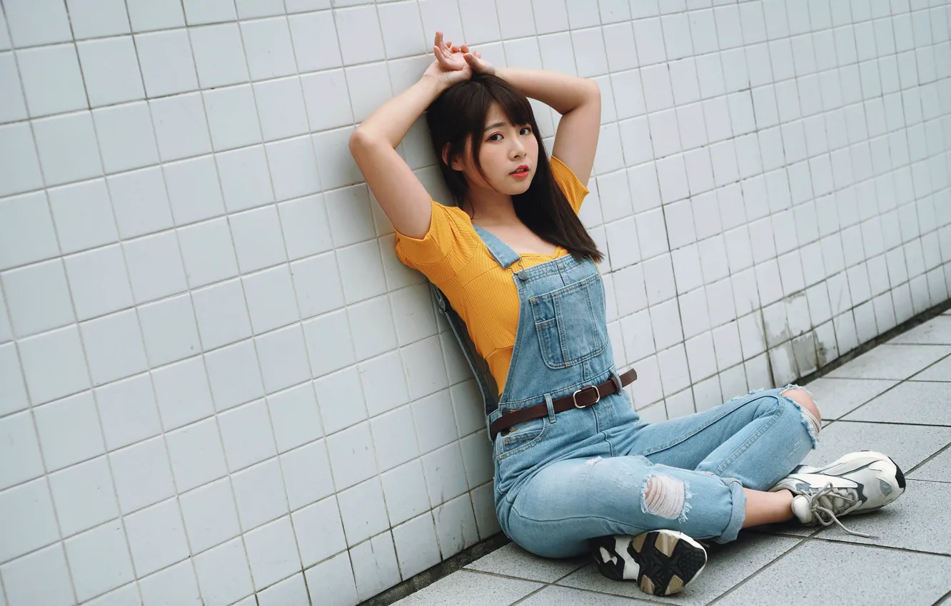 Photo wallpaper look, Asian, jumpsuit