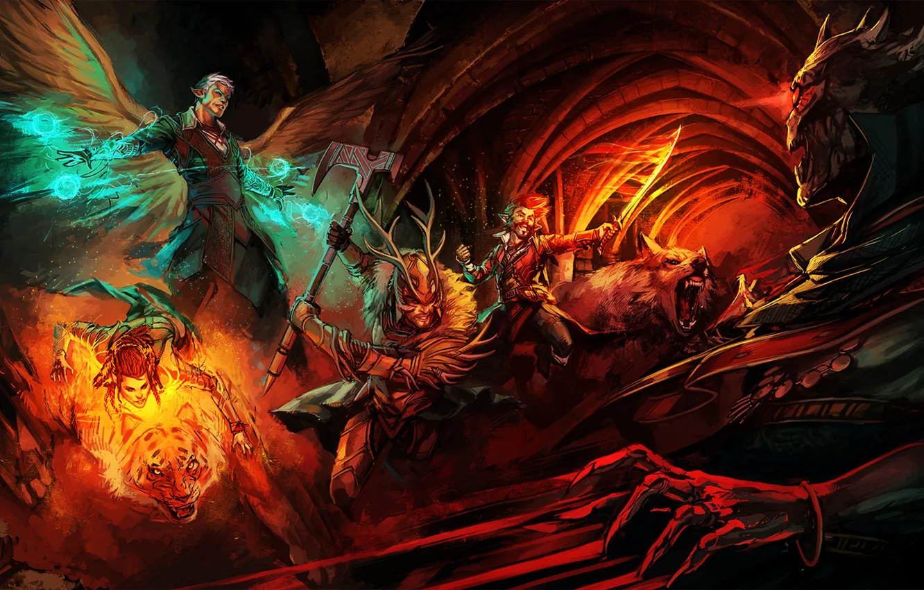 Photo wallpaper darkness, magic, wings, sword, warrior, fantasy, battle, axe