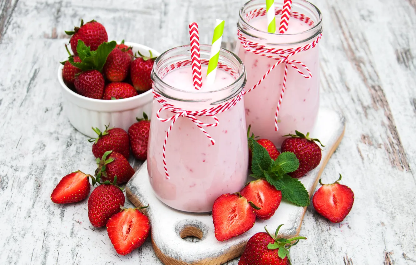 Photo wallpaper Breakfast, strawberry, Yogurt, Jars, Olena Rudo