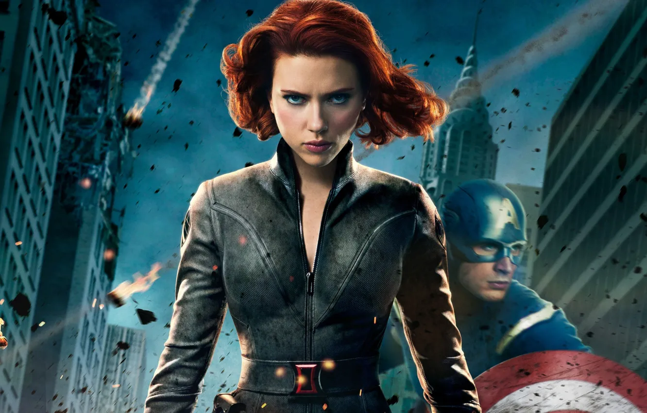 Photo wallpaper Captain America, Black Widow, The Avengers, The Avengers, Scarlet, Black widow