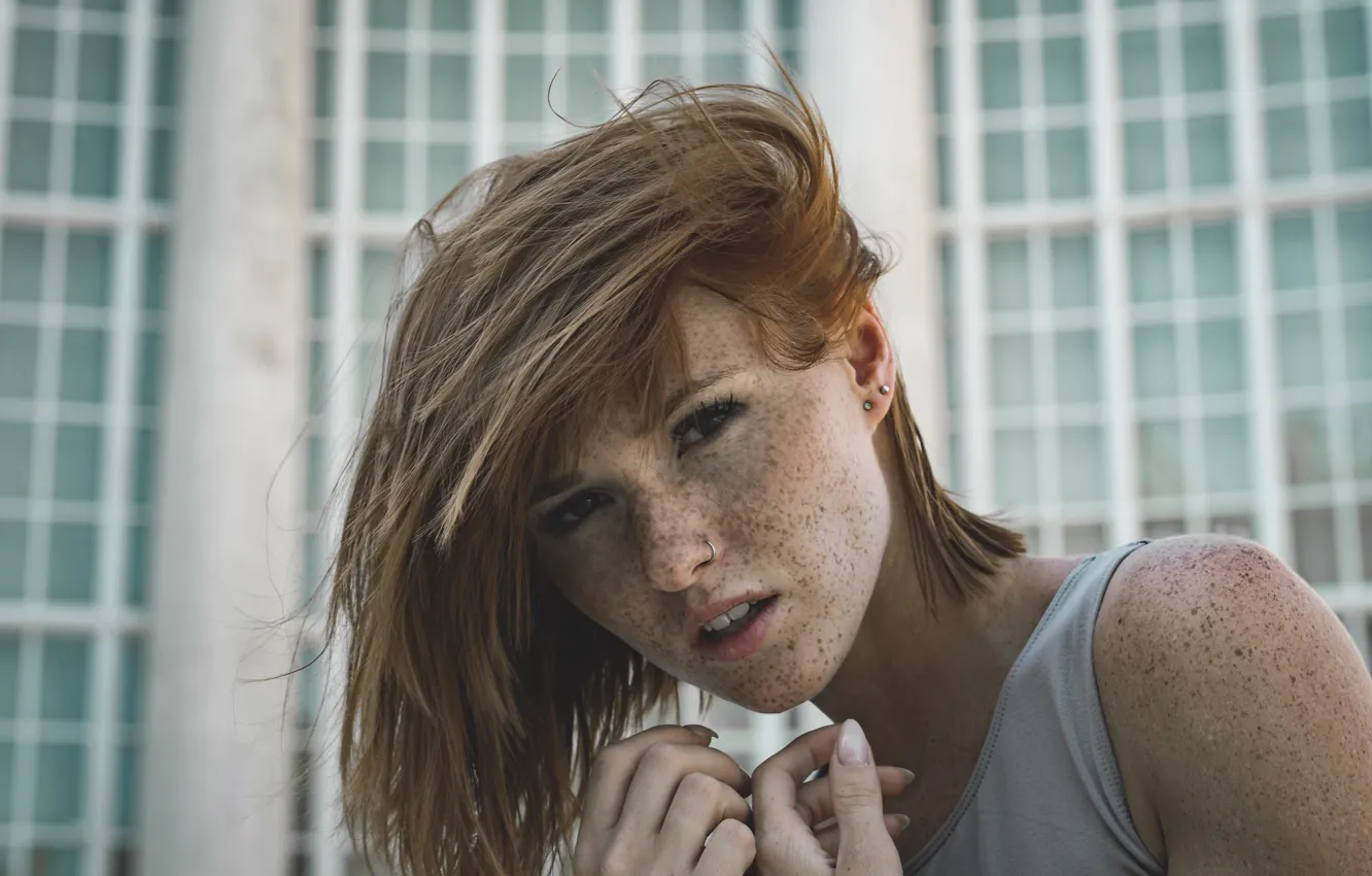 Photo wallpaper look, face, hands, freckles, red, redhead, freckled, Fabiana
