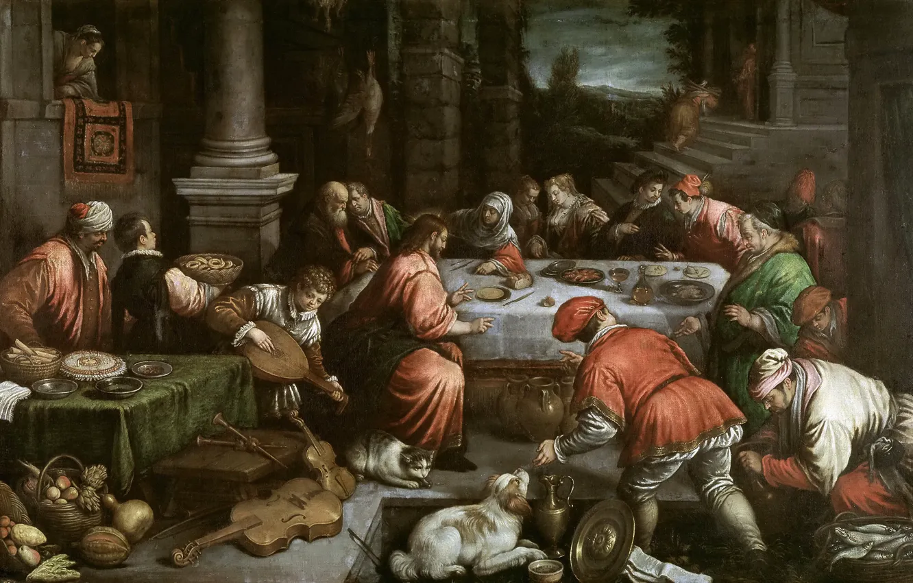 Photo wallpaper people, picture, genre, mythology, Leandro Bassano, The marriage in Cana of Galilee