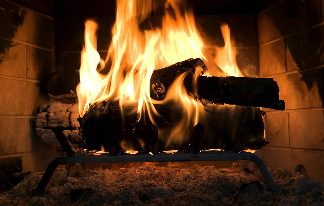 Photo wallpaper fire, wood, fireplace