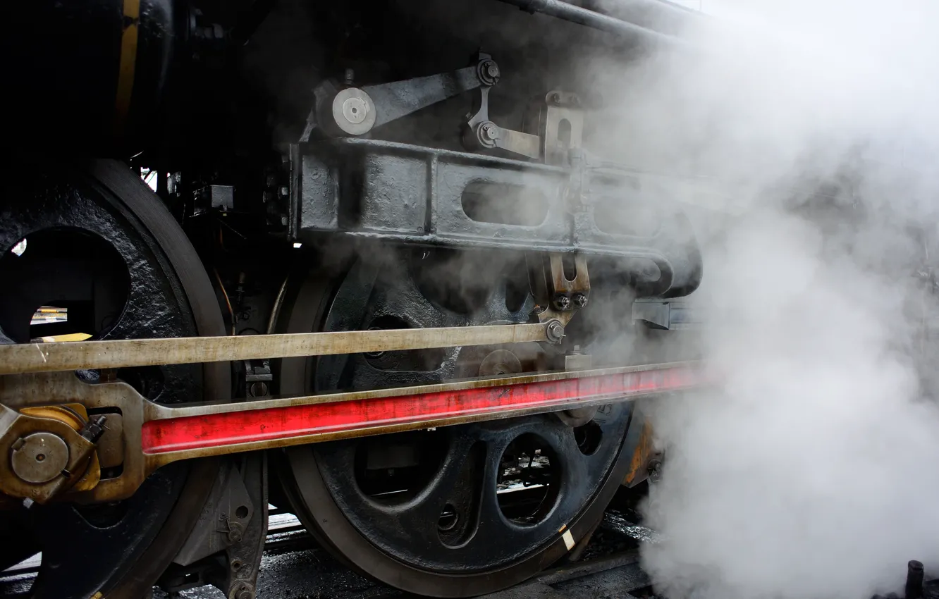 Photo wallpaper smoke, rails, the engine, Train