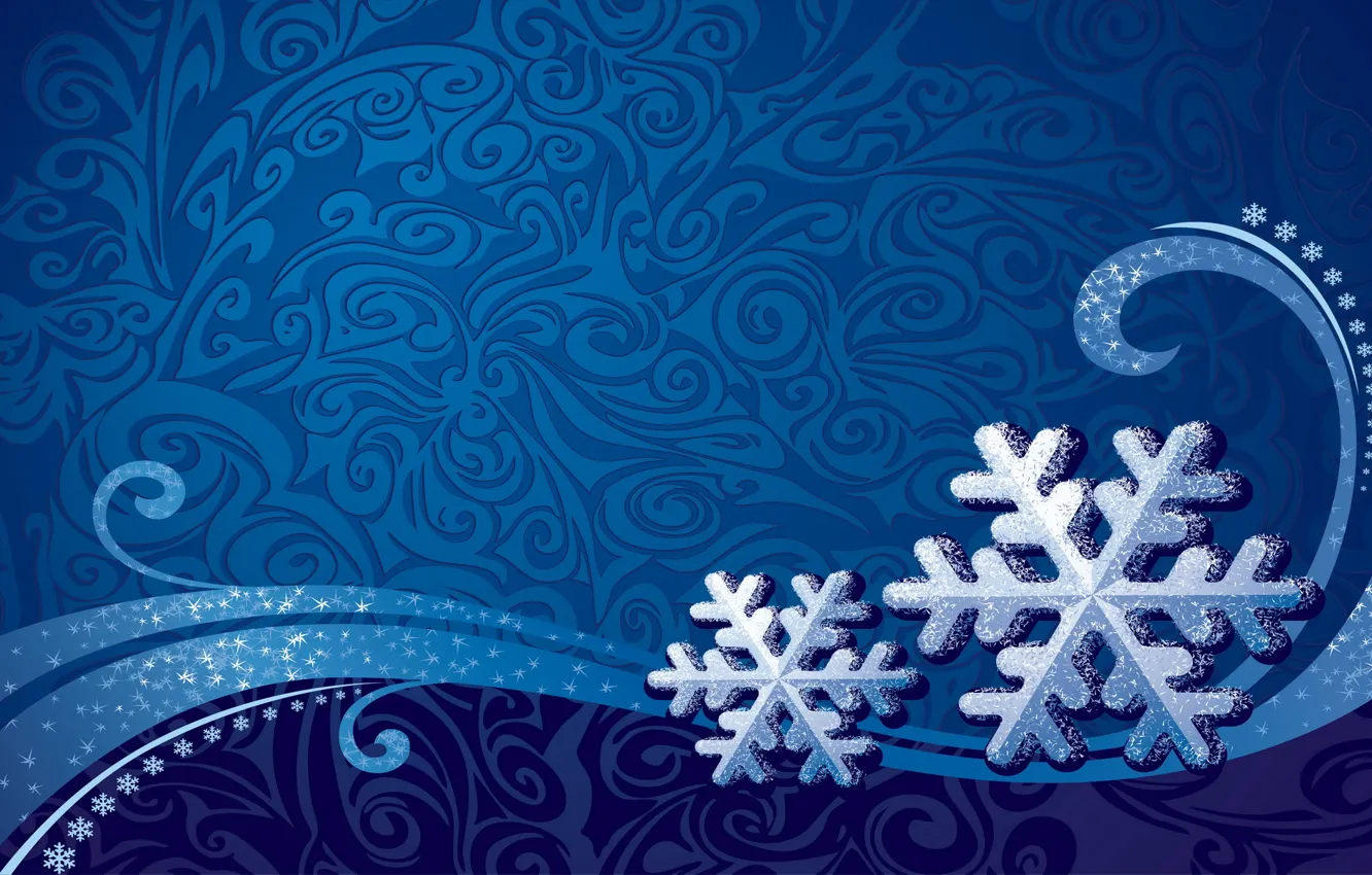Photo wallpaper winter, snowflakes, blue, background, pattern