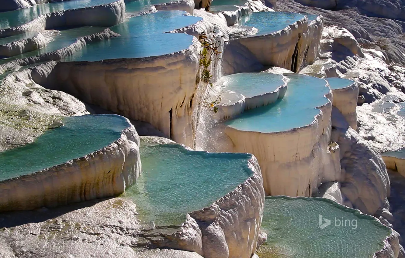 Photo wallpaper Turkey, Pamukkale, geothermal, travertine, ponds-terraces